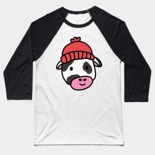 Cute cartoon dairy cow wearing a wooly hat Baseball T-Shirt